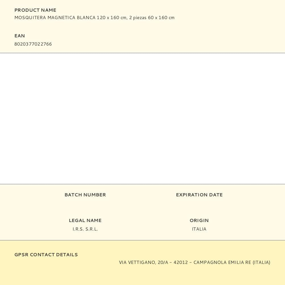 Mosquitera con marco magnético, blanca, 120 x 160 cm, 2 piezas 60 x 160 cm