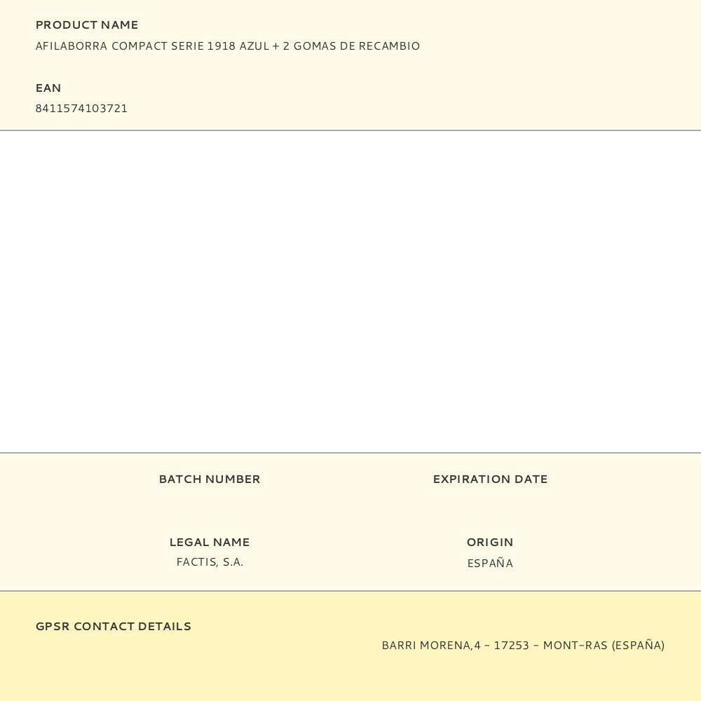 Afilaborra compact serie 1918 azul + 2 gomas de recambio