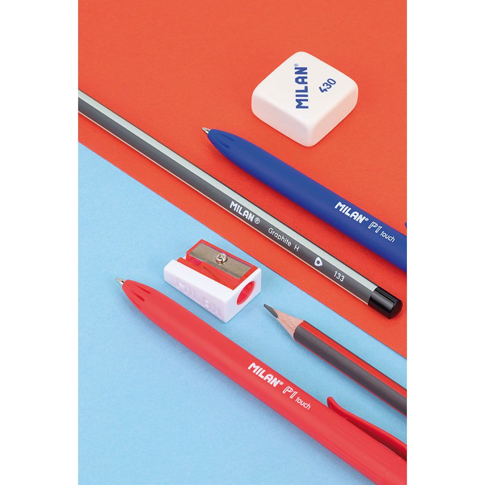 Bolígrafo p1 touch azul y rojo, 2 lápices grafito hb y h, goma 430 y sacapuntas, modelos variados, blister