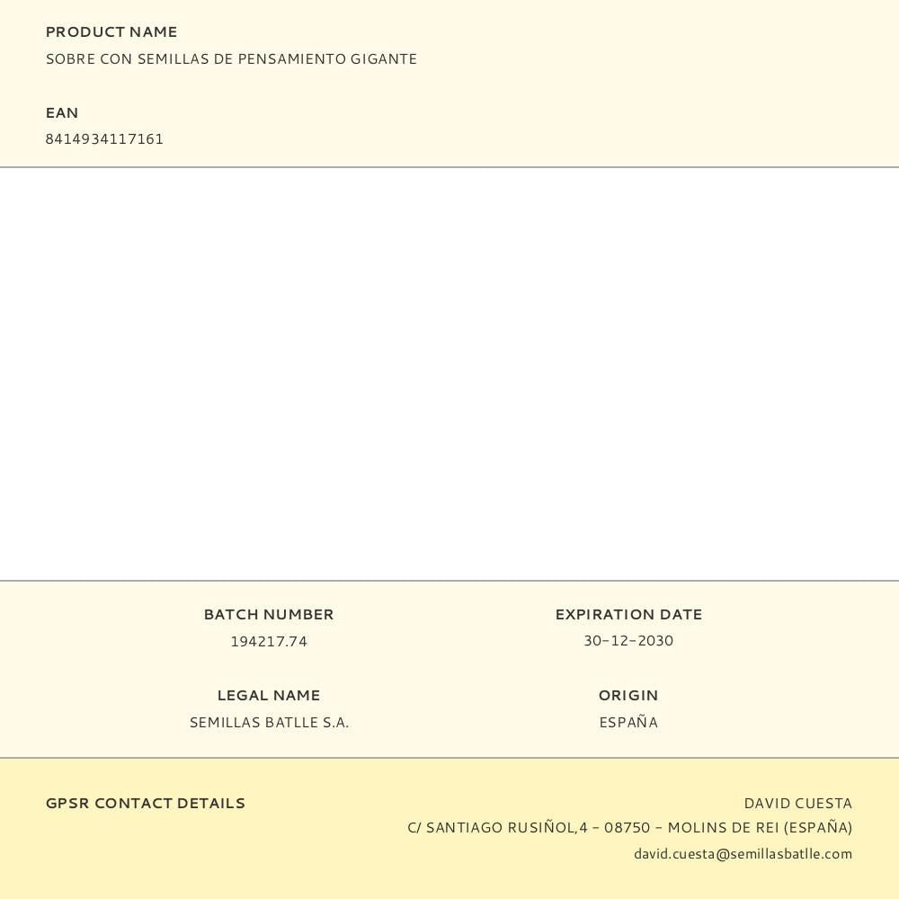 Sobre con semillas de pensamiento gigante