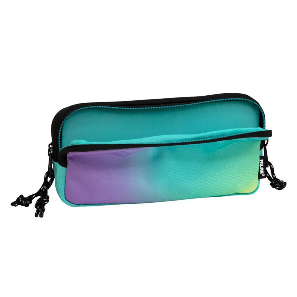 Estuche con 3 cremalleras sunset verde-lila