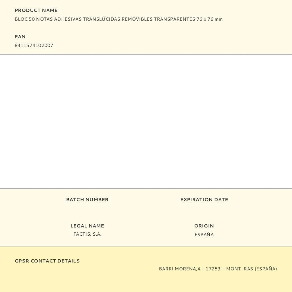 Bloc 50 notas adhesivas translúcidas removibles transparentes 76 x 76 mm