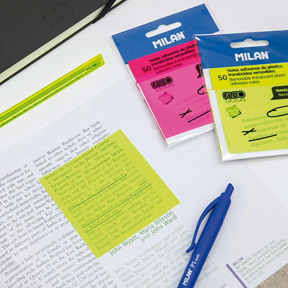 Bloc 50 notas adhesivas translúcidas amarillo fluo 76 x 76 mm