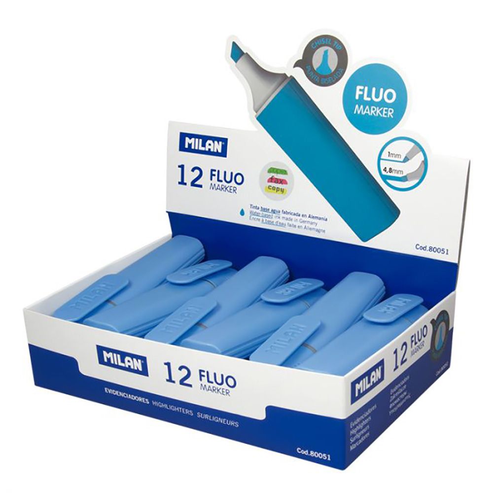 Marcadores fluorescentes color azul, caja de 12 uds