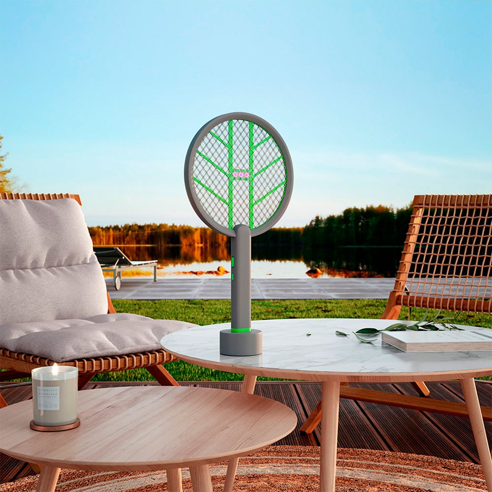 Raqueta mata mosquitos 30 m², recargable, con base, 23 x 3 x 43,3 cm