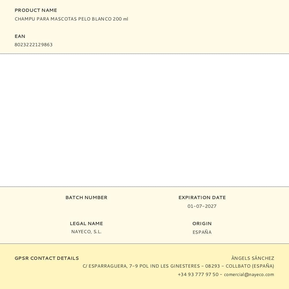 Champú para mascotas de pelo blanco, 200 ml