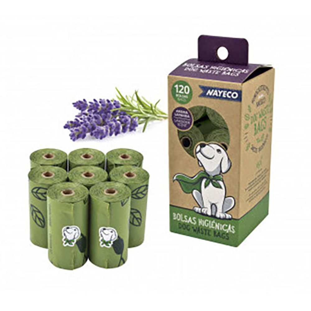 Rollo de 15 bolsas higiénicas degradables aroma lavanda 33 x 22 cm, 8 uds