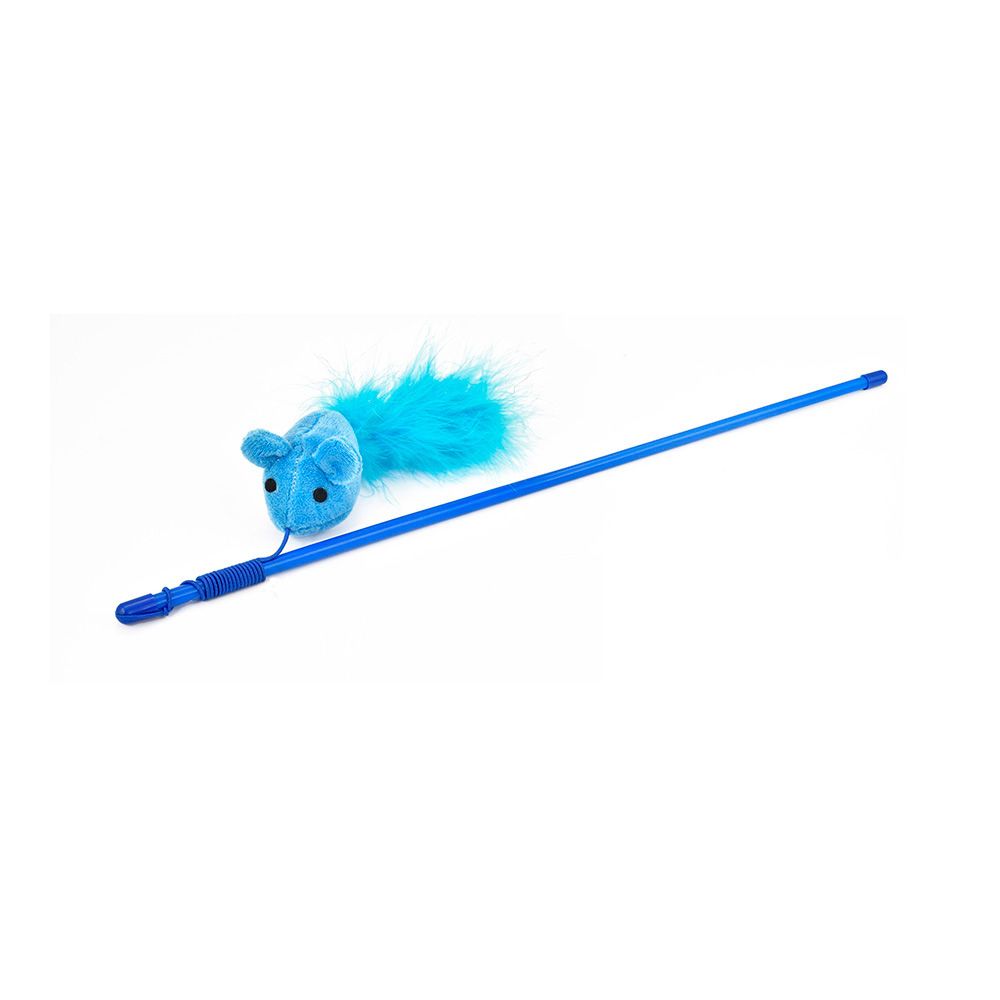 Juguete para gatos vara con raton y pluma 48 cm