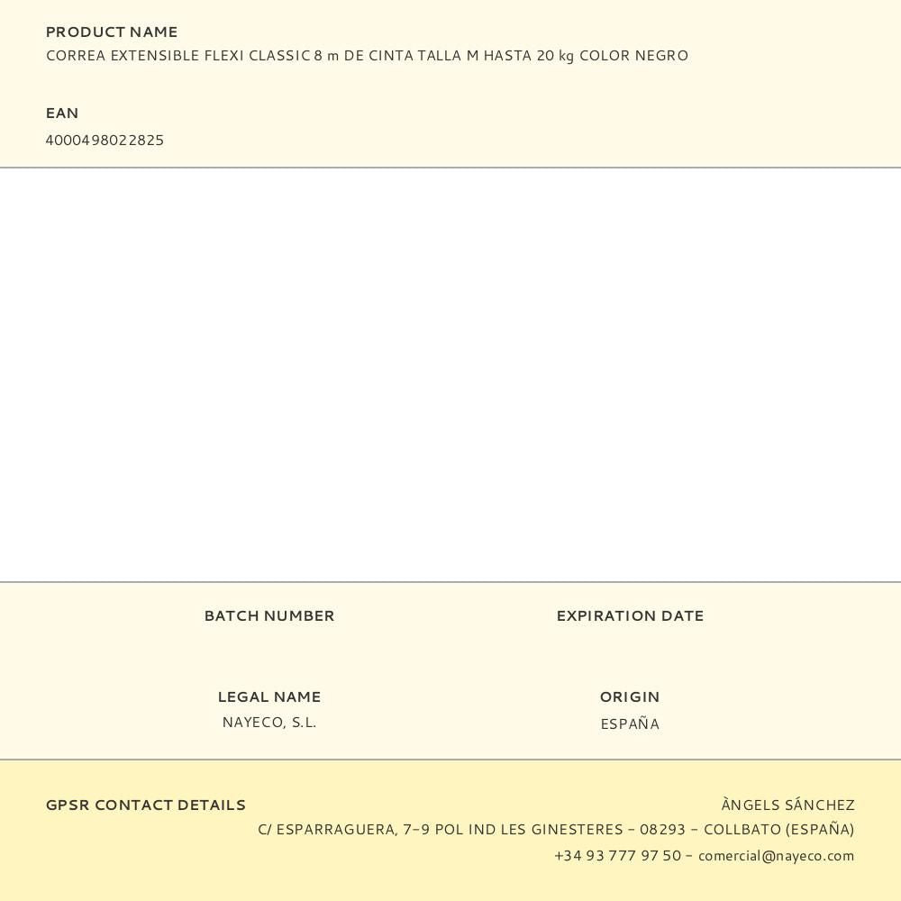 Correa extensible flexi classic negra, cinta 8 m, m, hasta 20 kg