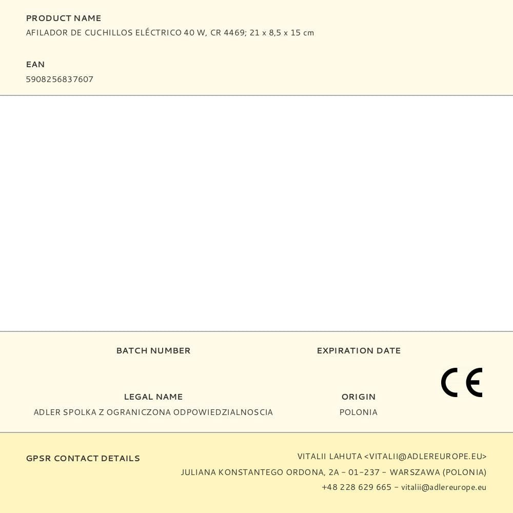 Afilador de cuchillos eléctrico cr 4469 60 w