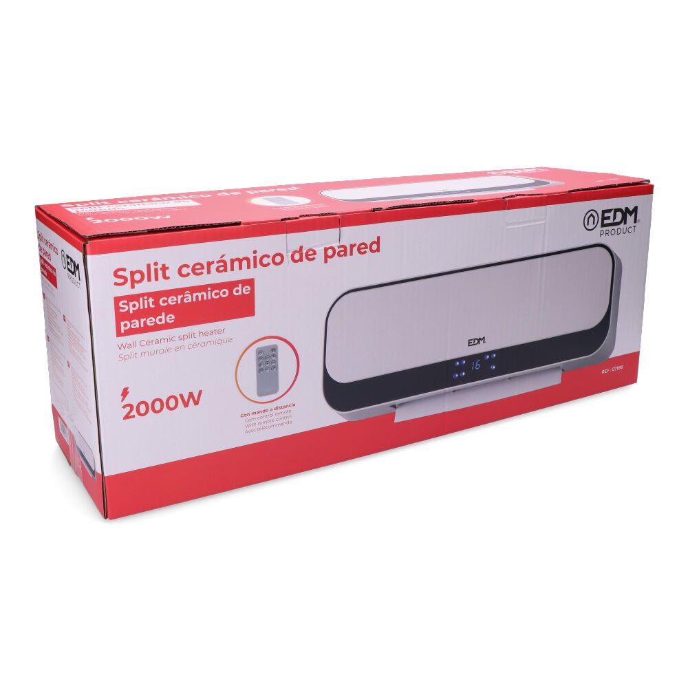 Calefactor split cerámico 1000 - 2000 w, con mando distancia 55,7 x 14,4 x 18,5 cm