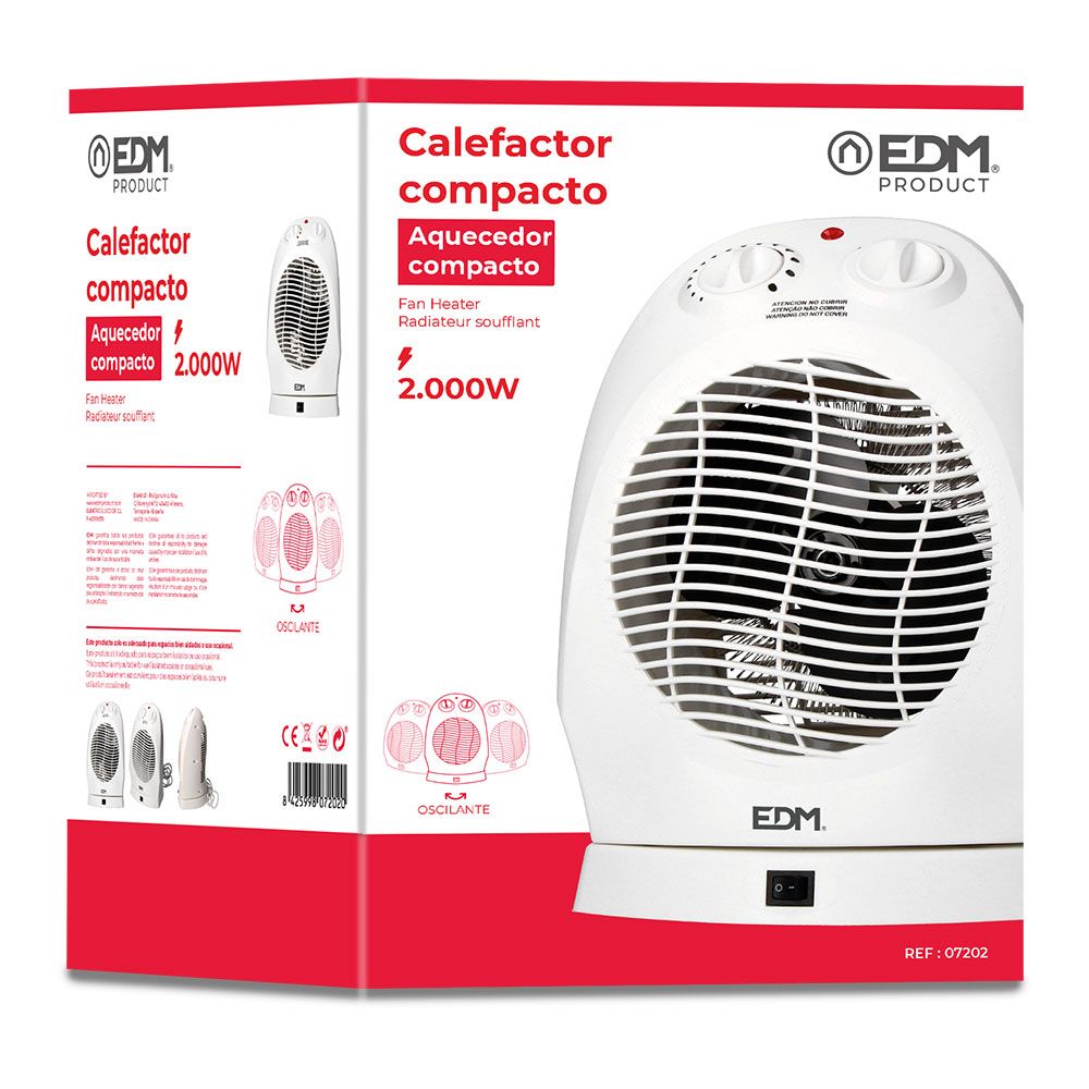 Calefactor compacto oscilante 1000 - 2000 w blanco