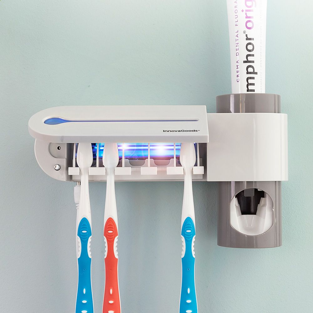 Esterilizador uv de cepillos dentales con soporte y dispensador de dentífrico