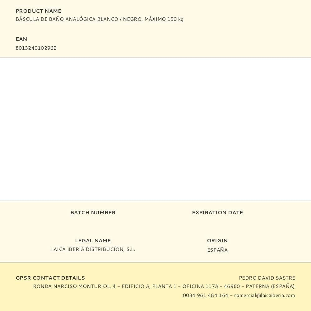 Báscula de baño analógica blanco / negro, máximo 150 kg