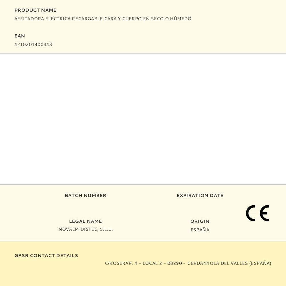 Afeitadora electrica recargable cara y cuerpo en seco o húmedo