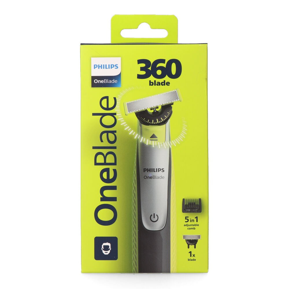 Afeitadora one blade 360°, con peine ajustable 5 en 1, resistente al agua
