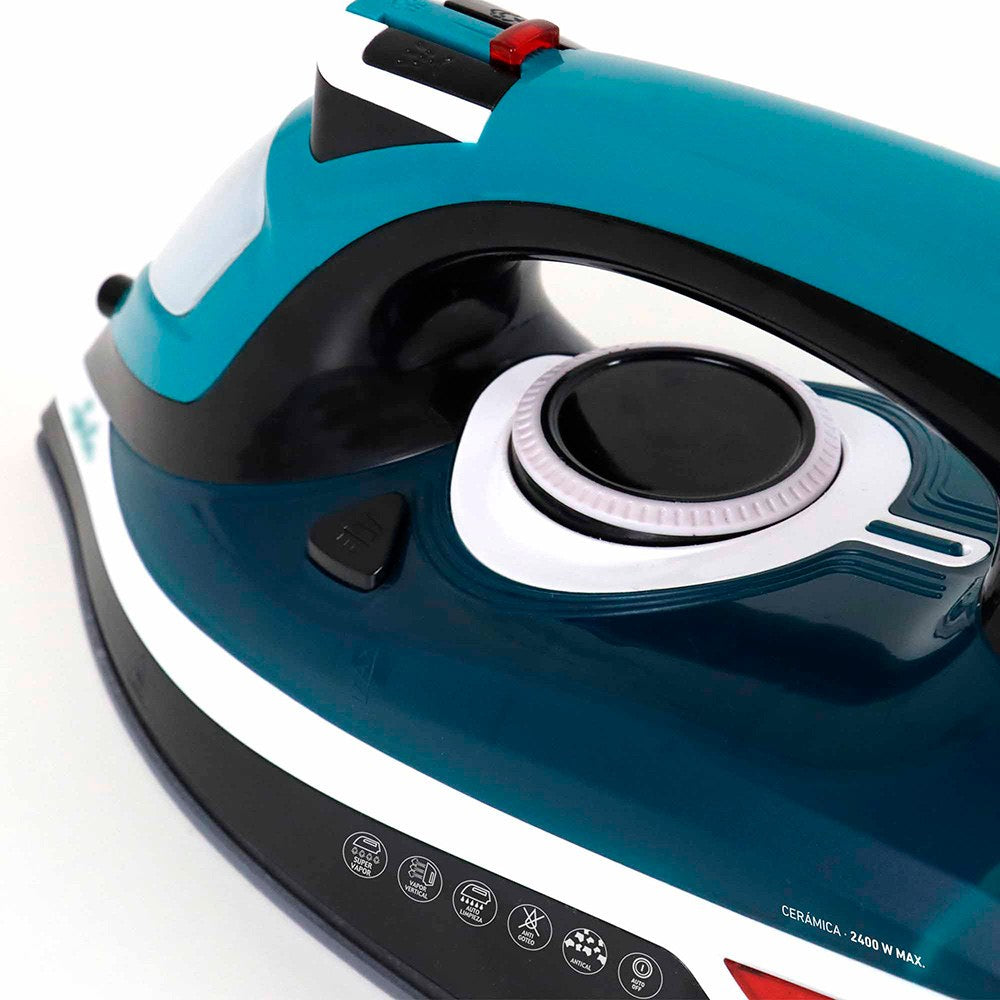 Plancha de vapor cerámica, azul y blanca, 2400 w