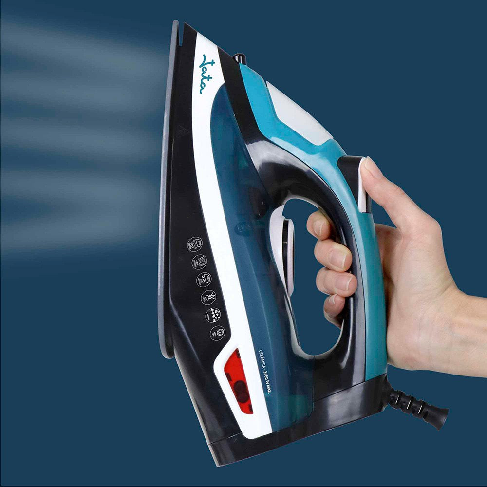 Plancha de vapor cerámica, azul y blanca, 2400 w