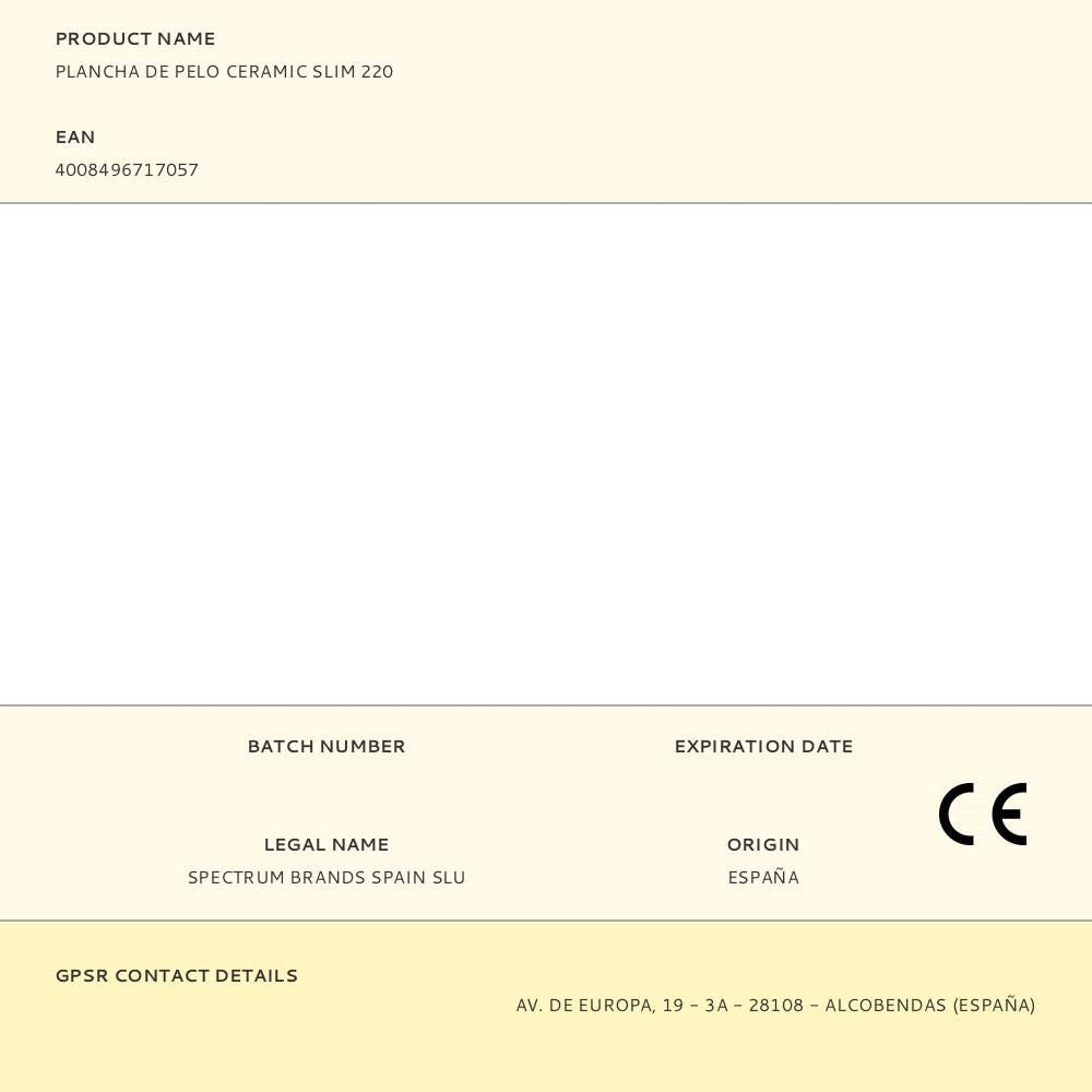 Plancha de pelo ceramic slim 220