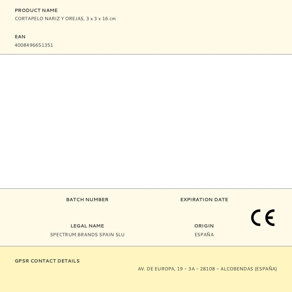 Cortapelo nariz y orejas, 3 x 3 x 16 cm