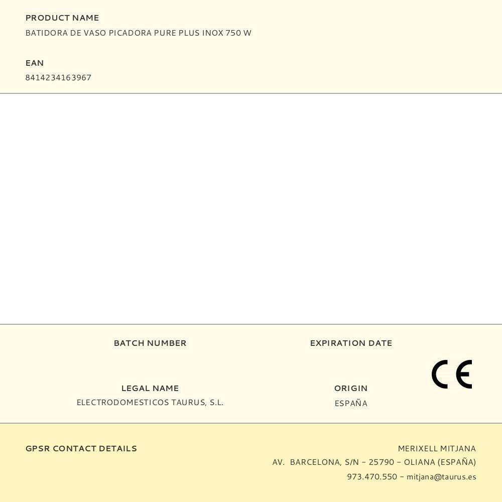 Batidora de mano picadora pure plus inox 750 w