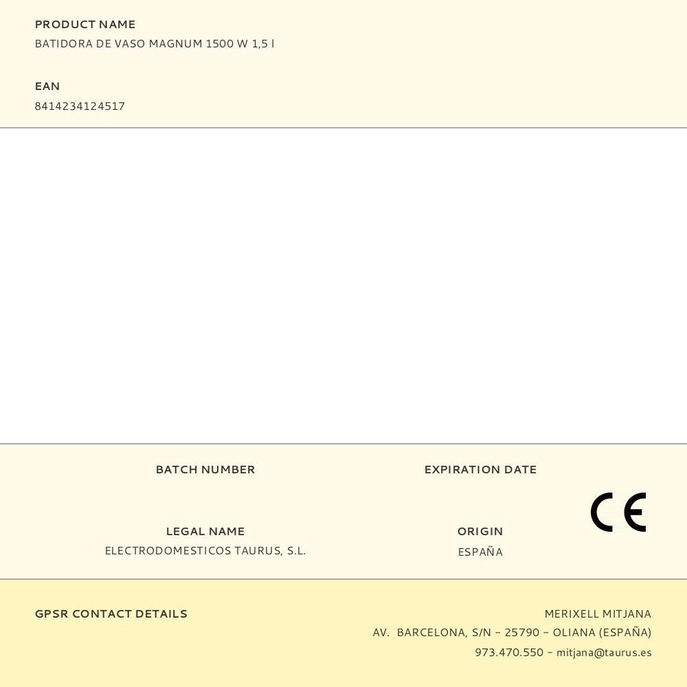 Batidora de vaso magnum 1500 w 1,5 l