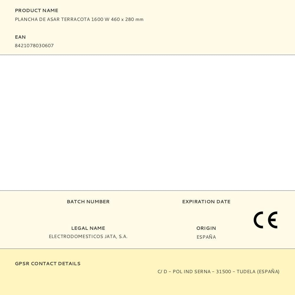 Plancha de asar terracota 1600 w 460 x 280 mm