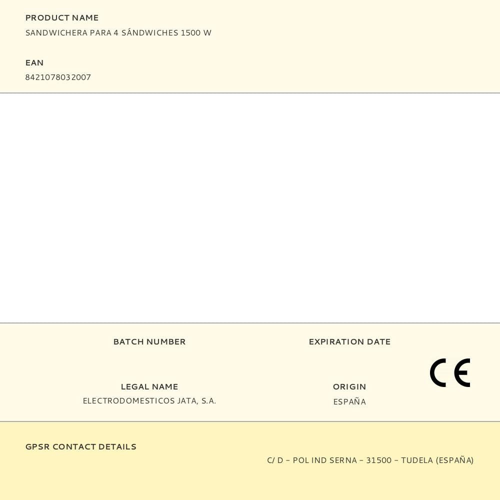 Sandwichera para 4 sándwiches 1500 w