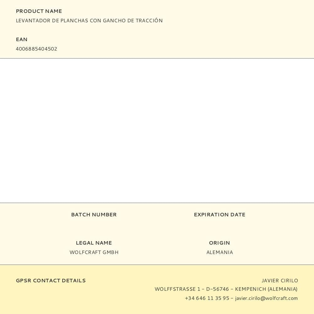 Levantador de planchas con gancho de tracción