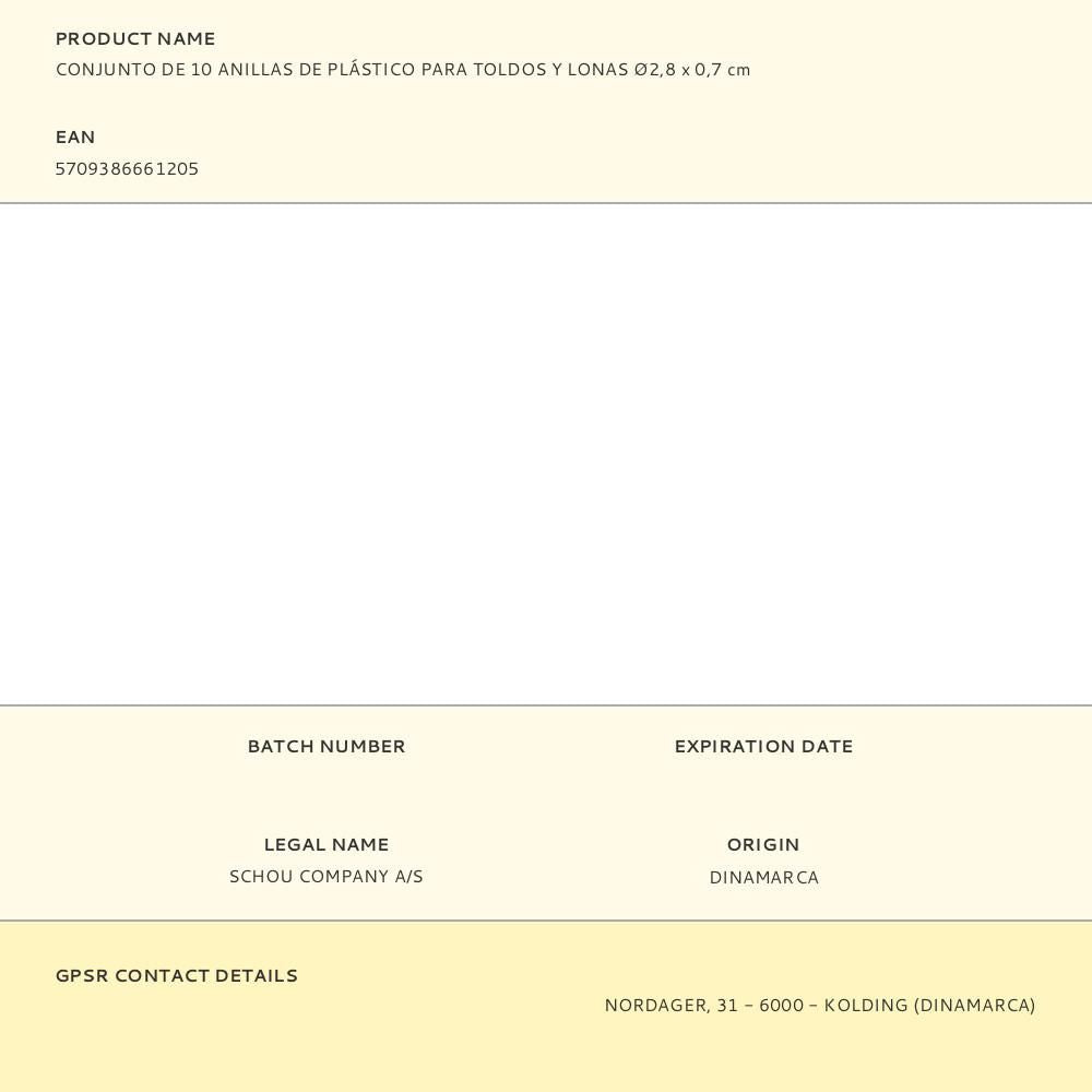 Conjunto de 10 anillas de plástico para toldos y lonas ø2,8 x 0,7 cm