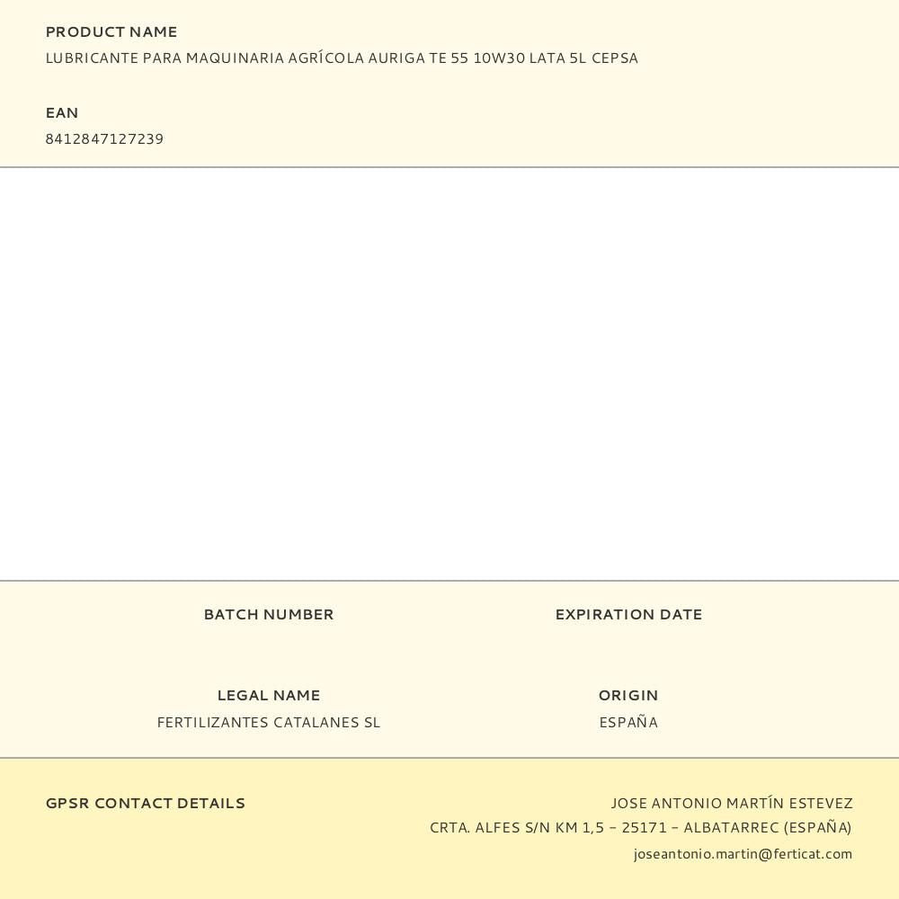 Lubricante para maquinaria agrícola auriga te 55 10w30 lata 5l cepsa