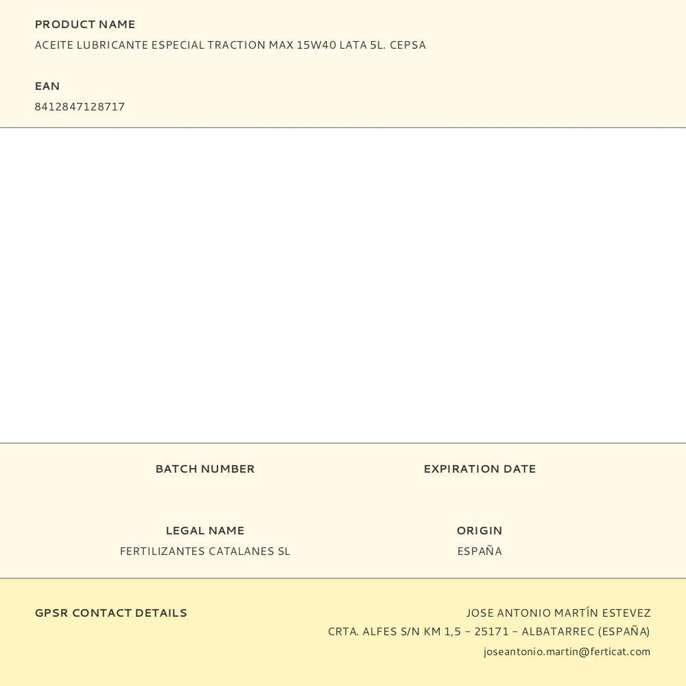 Aceite lubricante especial traction max 15w40 lata 5l. cepsa