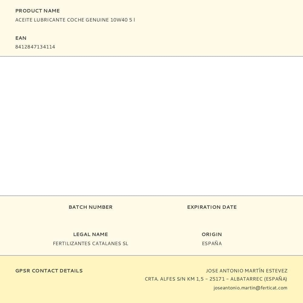 Aceite lubricante coche genuine 10w40 5 l