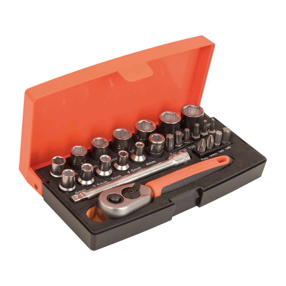 Llave de vaso ¼ pulg, maletín 25 piezas