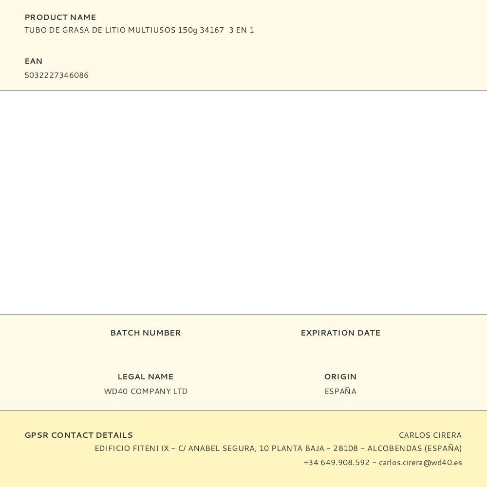 Grasa de litio multiusos 3 en 1 tubo 150 g