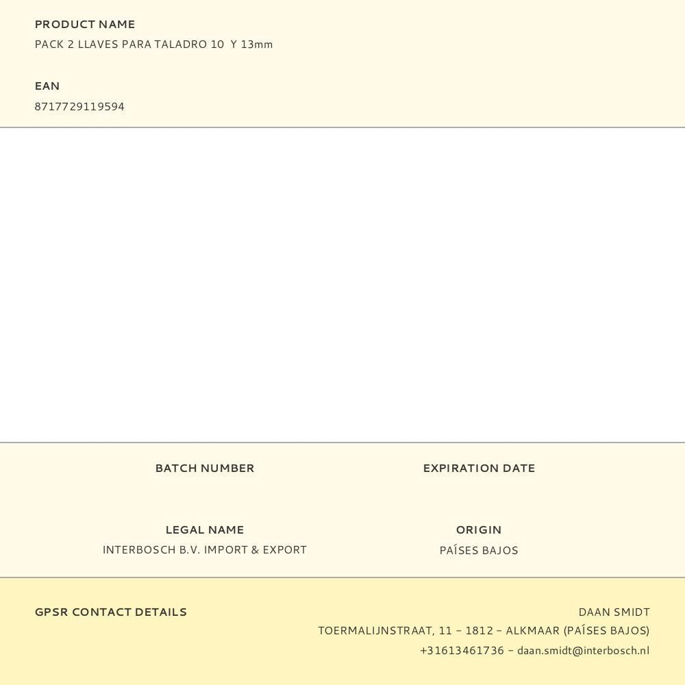 Llaves para taladro 10 y 13 mm, pack 2 uds