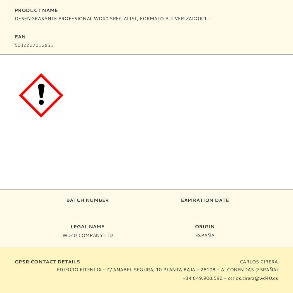 Desengrasante profesional wd40 specialist, formato pulverizador 1 l