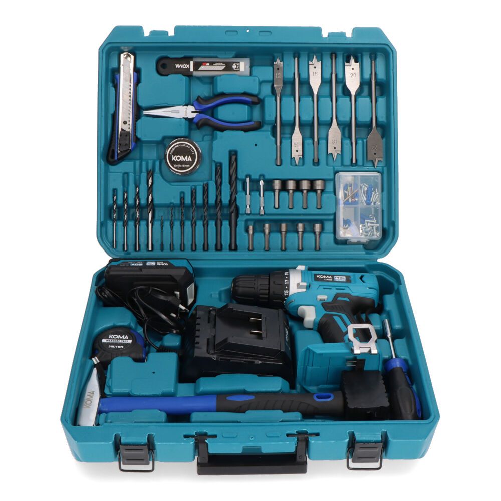 Kit taladro atornillador 20 v con 70 accesorios, batería 2.0ah y cargador