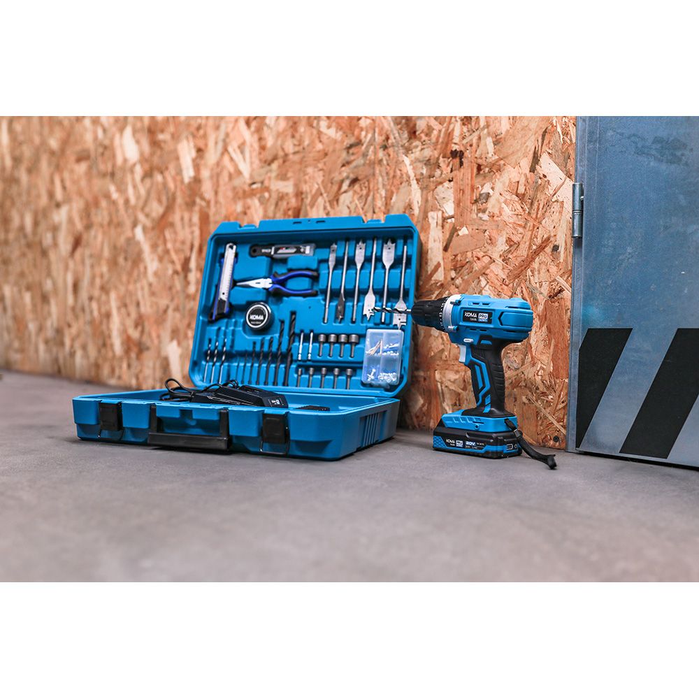 Kit taladro atornillador 20 v con 70 accesorios, batería 2.0ah y cargador