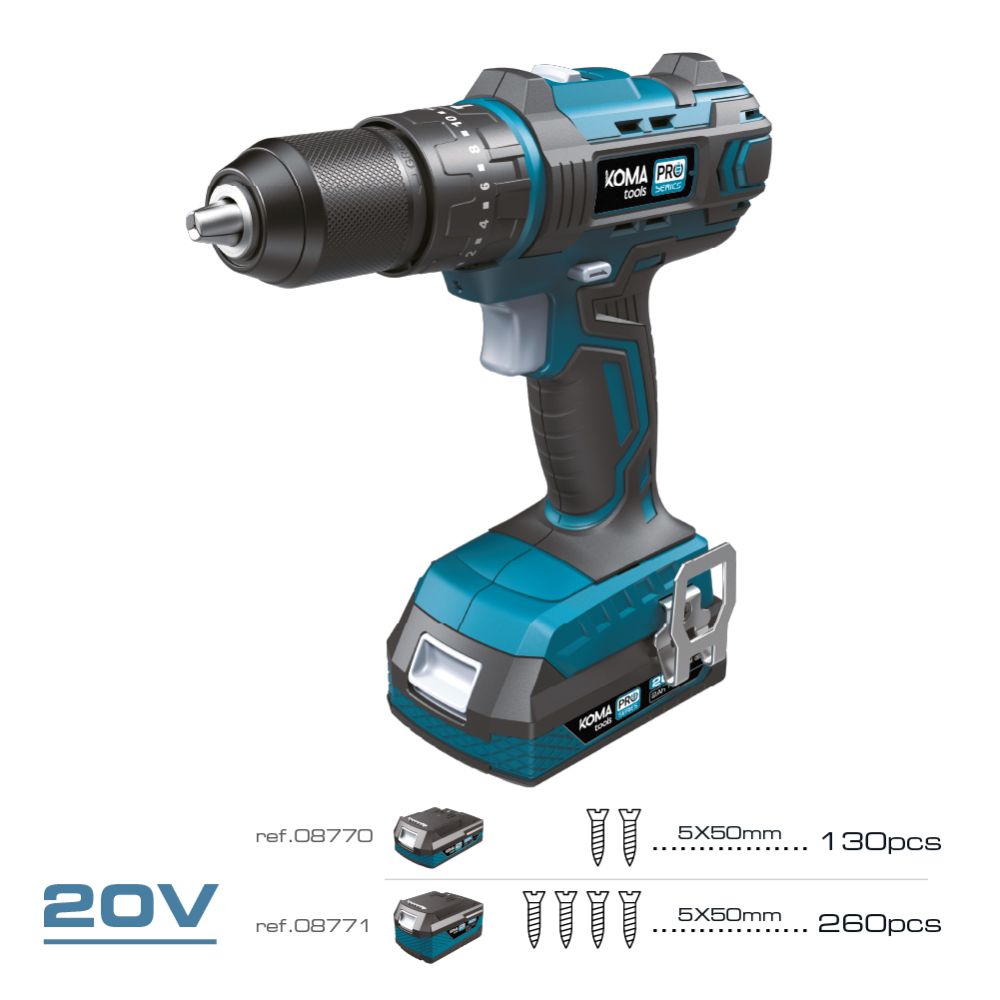 Kit taladro percutor atornillador 20 v con bateria 2.0ah y cargador