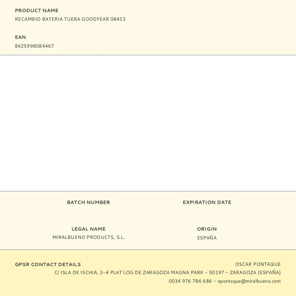 Recambio bateria tijera goodyear 08453