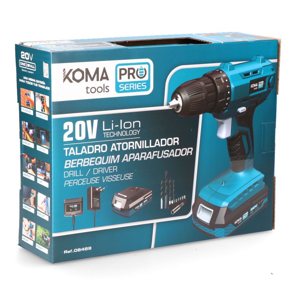 Kit taladro atornillador 20 v con batería 2,0ah y cargador