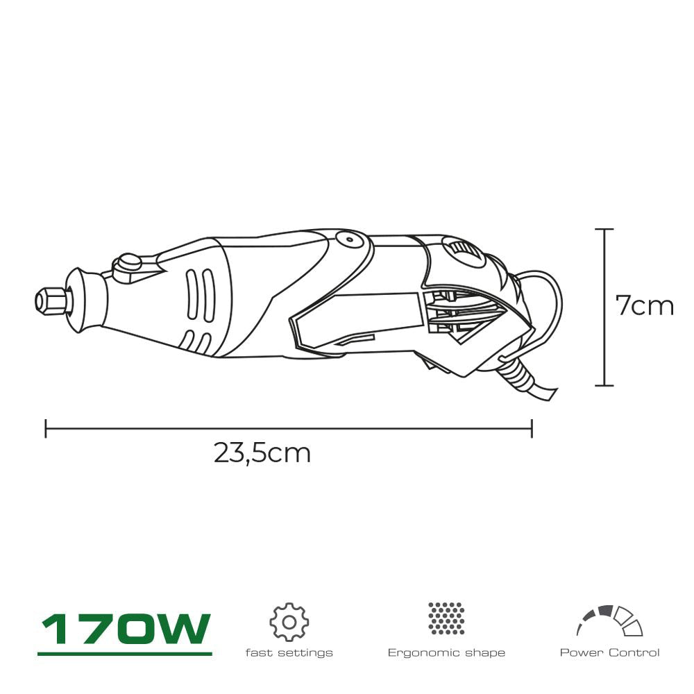 Multiherramienta rotativa 170w, 190 accesorios, con cable 2 m