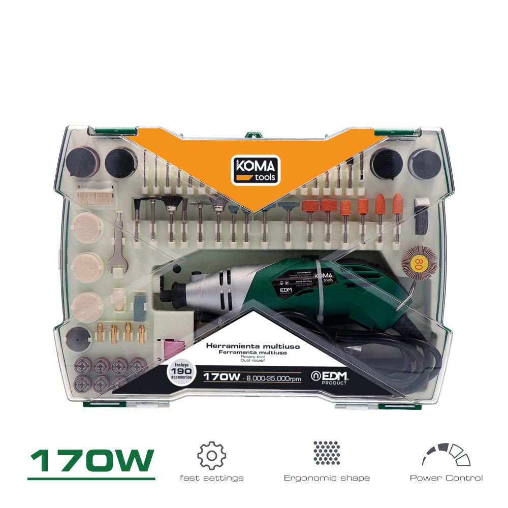 Multiherramienta rotativa 170w, 190 accesorios, con cable 2 m