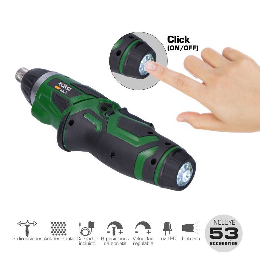 Kit atornillador recargable 3,6 v con 53 accesorios y cargador