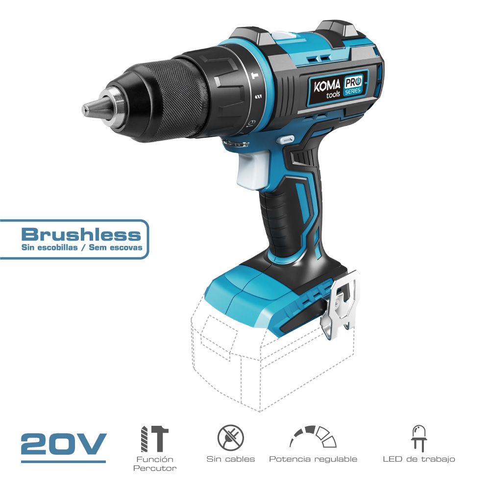 Taladro percutor atornillador brushless 20 v, sin batería ni cargador