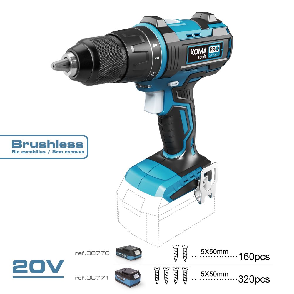 Taladro percutor atornillador brushless 20 v, sin batería ni cargador