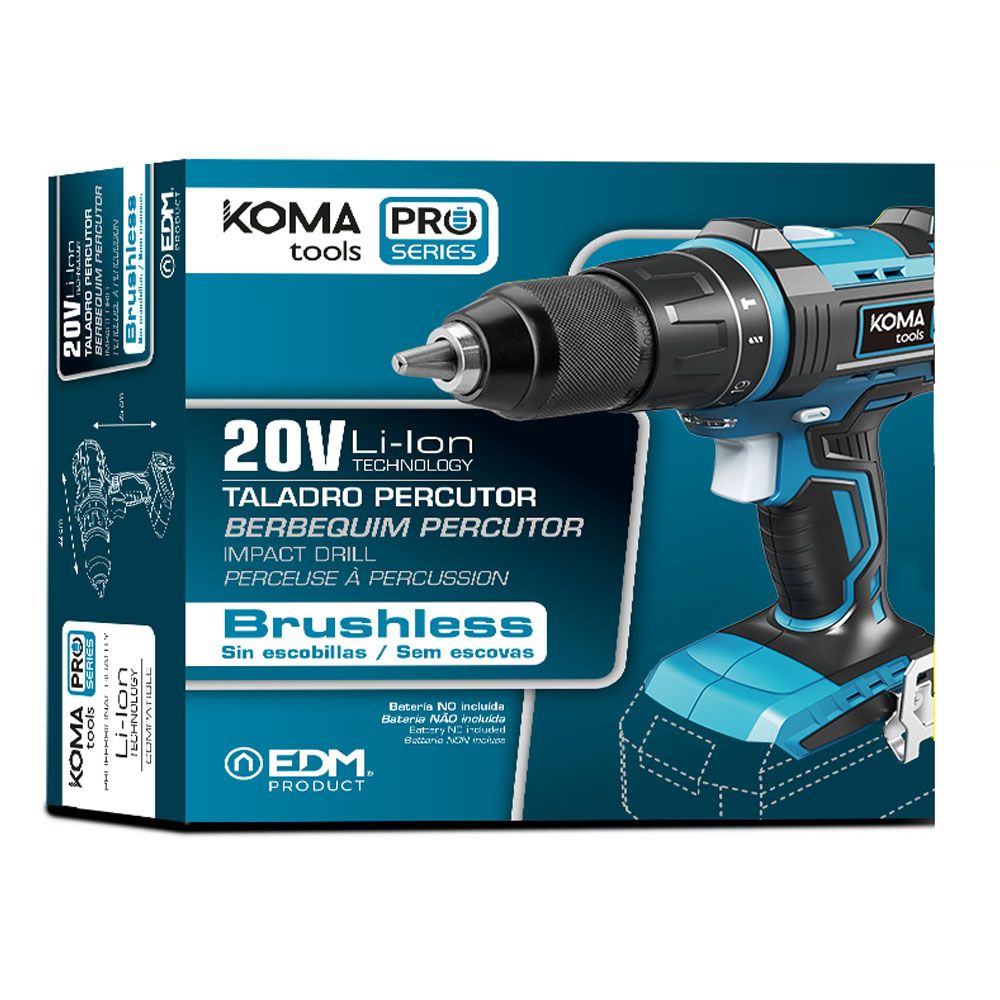 Taladro percutor atornillador brushless 20 v, sin batería ni cargador