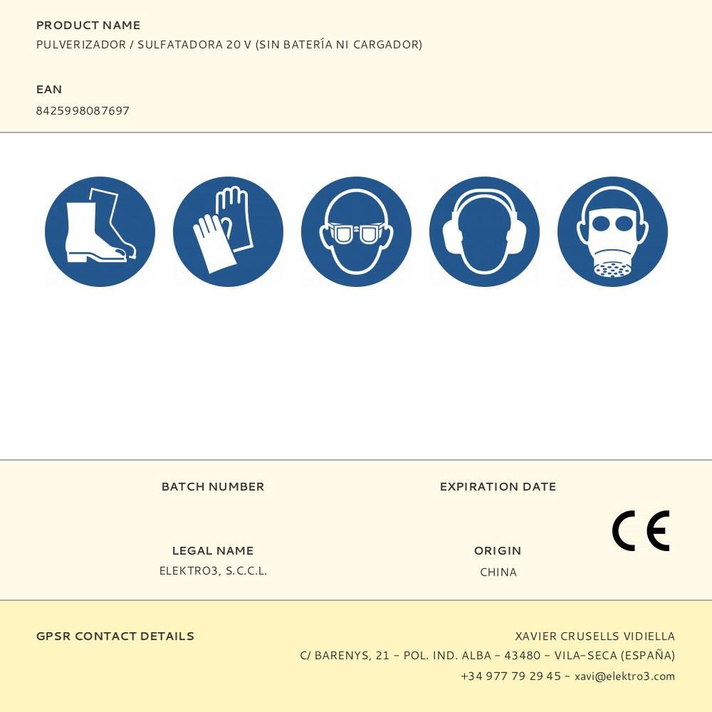 Pulverizador / sulfatadora 20 v (sin batería ni cargador)