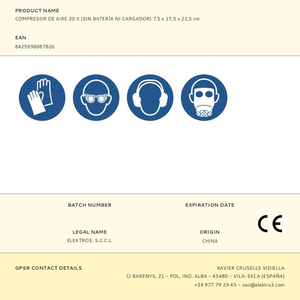 Compresor de aire 20 v (sin batería ni cargador) 7,5 x 17,5 x 22,5 cm